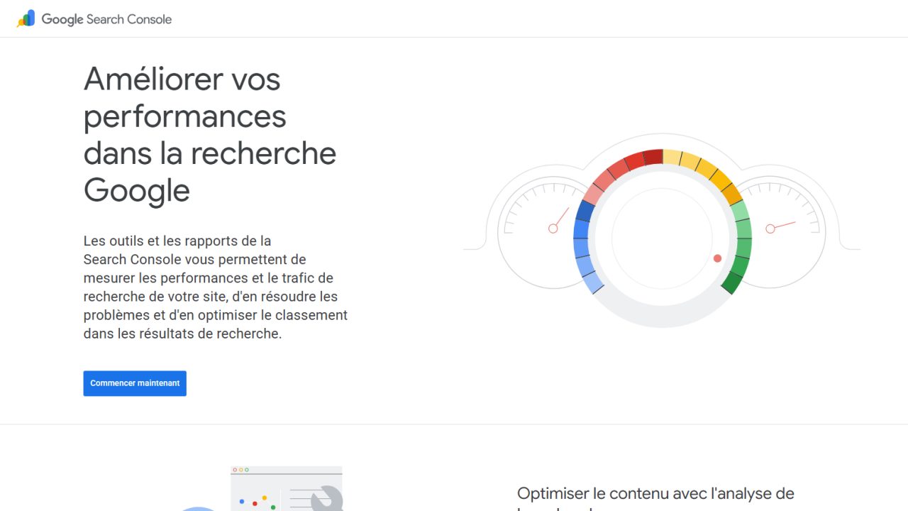 Page d'accueil de Google Search Console