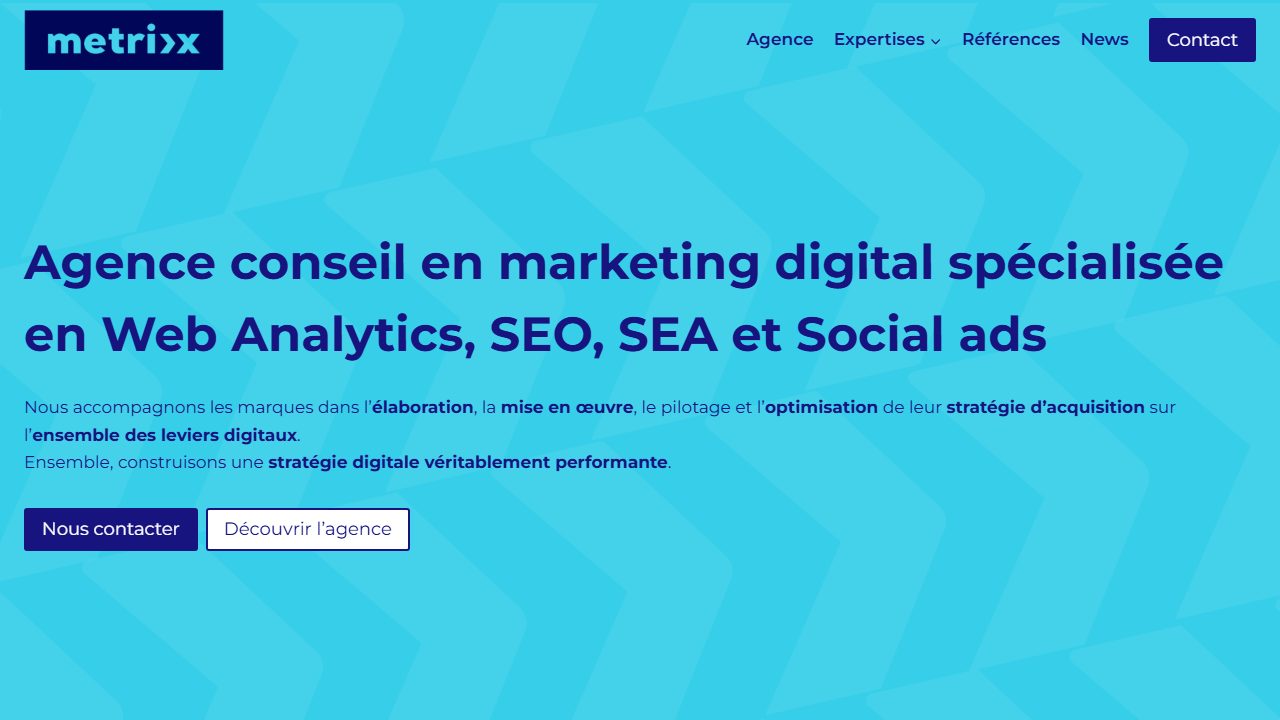 Page d'accueil du site de Metrixx