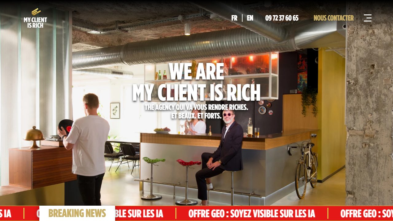 Page d'accueil du site de My Client Is Rich