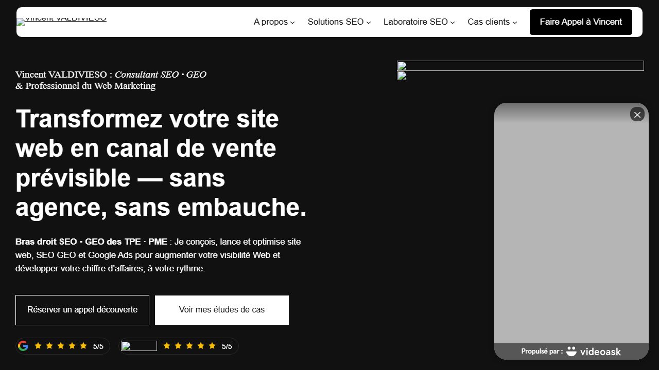 Page d'accueil du site de Vincent Valdivieso