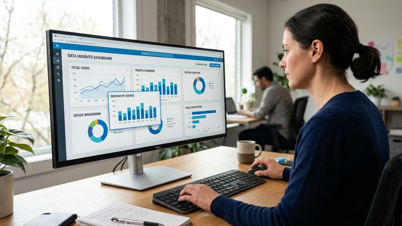 Tableau de bord analytique en cours de personnalisation, cartes de graphiques réorganisées