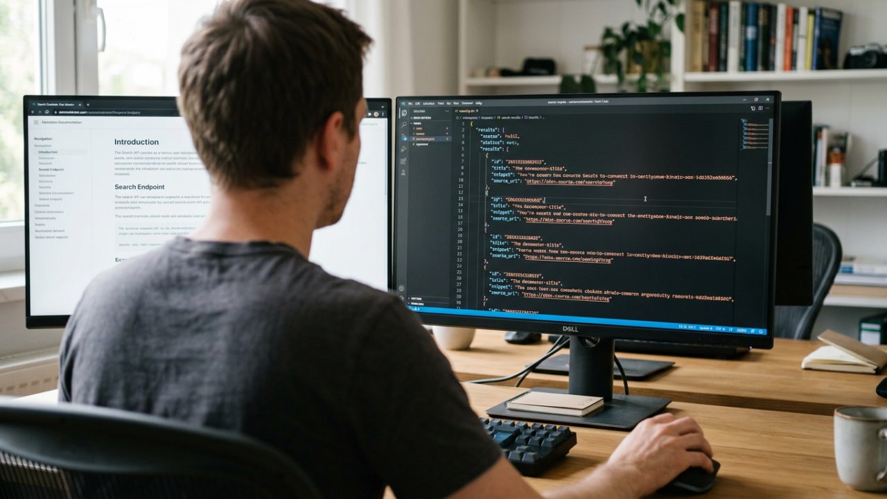 Écran affichant des résultats de recherche au format structuré dans un éditeur de code